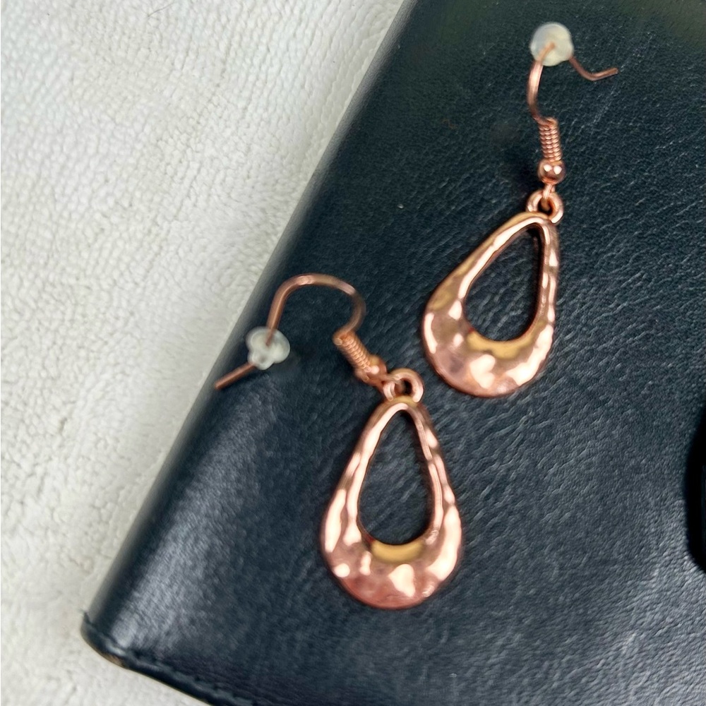 Copper Tear Drop Earrings Metallic Dangle Pierced - Picture 6 of 6